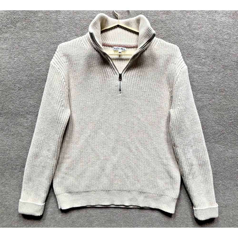 Alex Mill‎ Mens 1/4 Zip Ribbed Knit Pullover Sweater Small Beige Oversized EUC